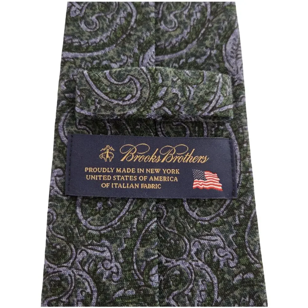 NWT Brooks Brothers | 100% Italian Wool Paisley Print Green Blue Tie Made in USA